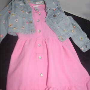 Little Lass pink dress with floral Jean jacket 4T